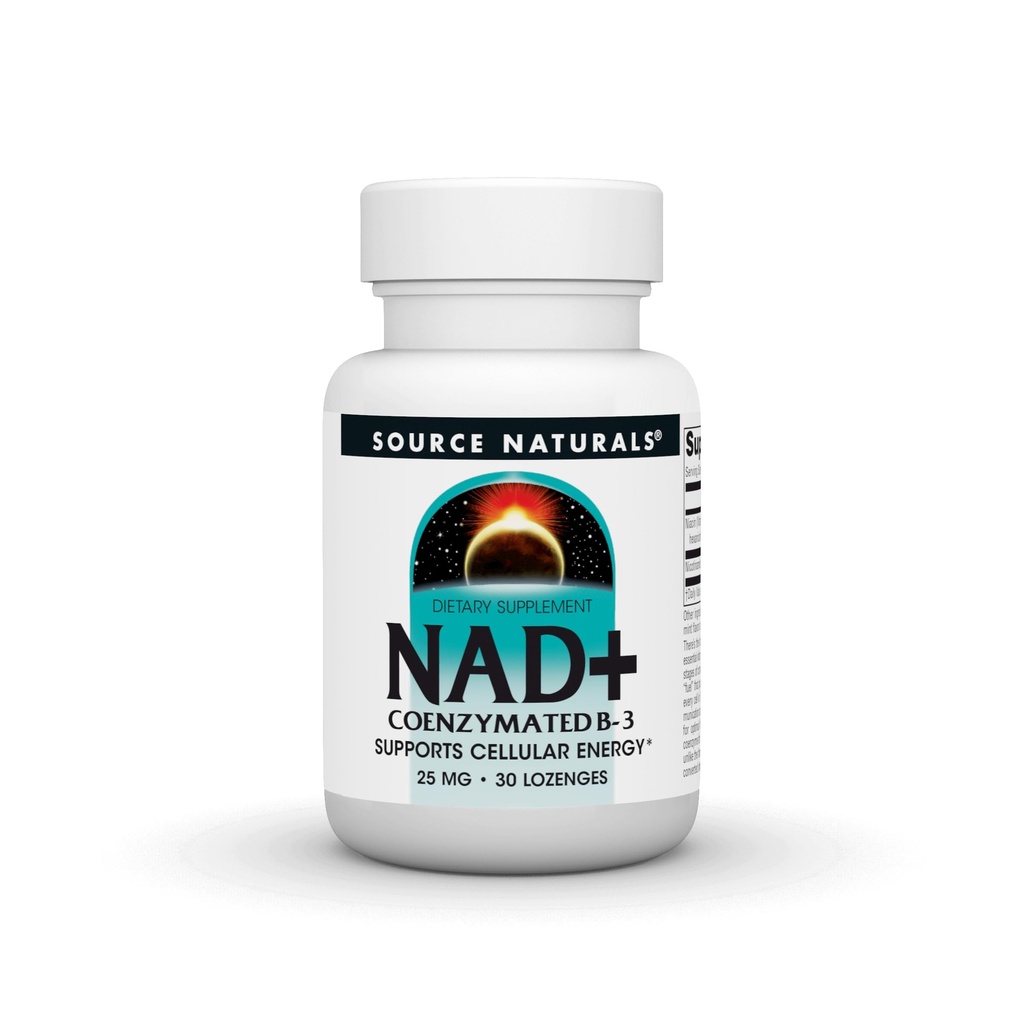 Source Naturals NAD+, Coenzymated B-3, soutient l'énergie cellulaire*, 25 mg - 30 Lozenges