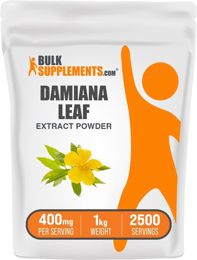 BulkSupplements.com Poudre d'extrait de Damiana - supplément de Damiana, supplément à base de plantes - végétalien et sans gluten, 400mg par portion, 1kg (2,2 lbs) (paquet de 1)