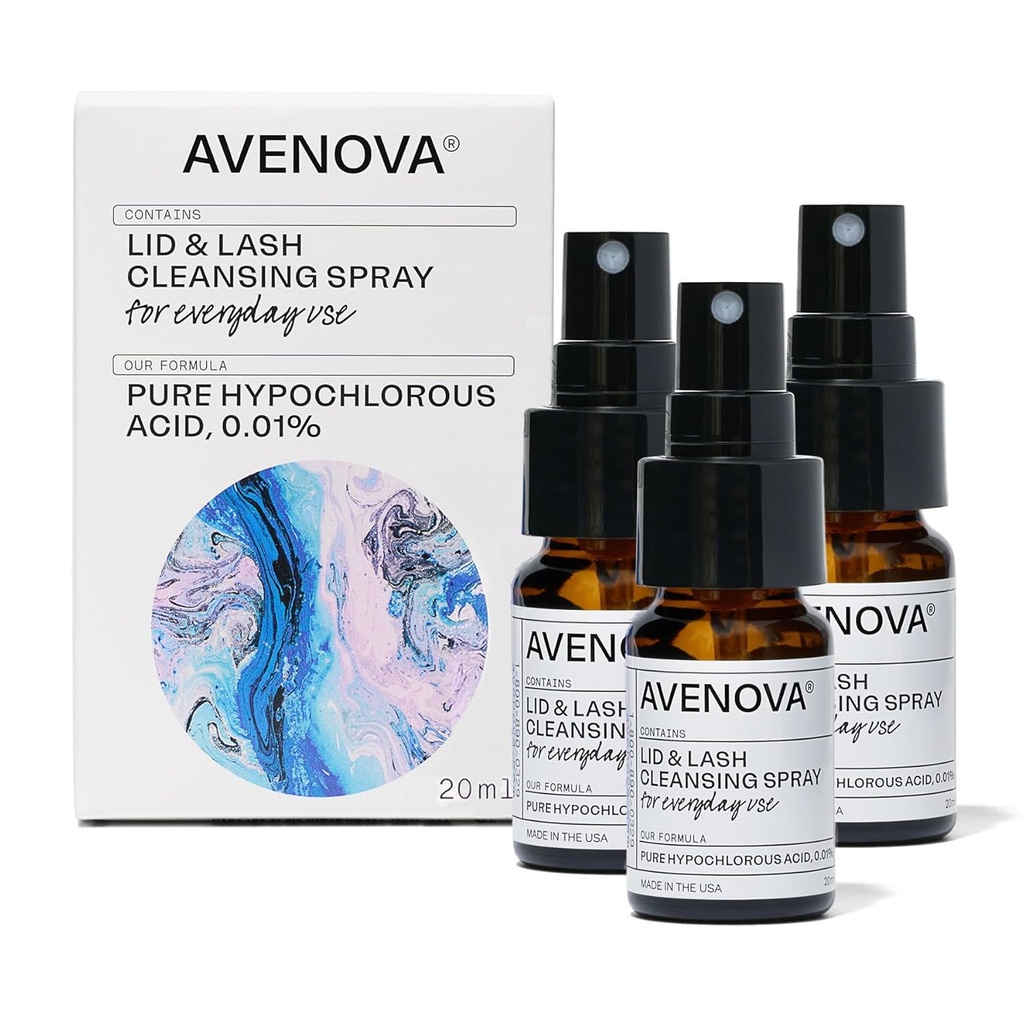 Vaporisateur de nettoyage des paupières et des cils d'Avenova 3 Pack – Vaporisateur de nettoyage de l'acide hypochloreux quotidien doux pour yeux plus clairs et plus sains, 60mL (2.04oz)