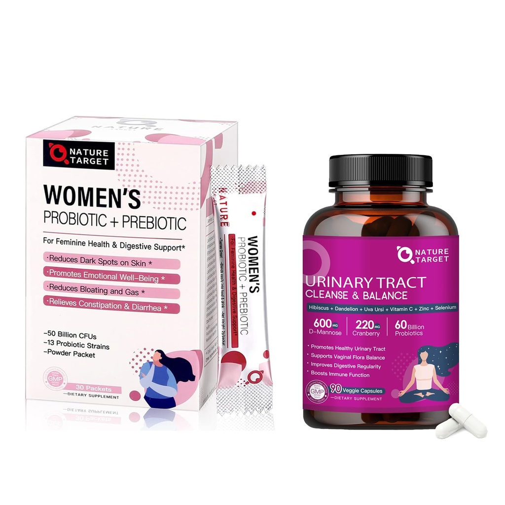 NATURE TARGET Probiotiques pour les femmes santé digestive et la santé urinaire avec D mannose et canneberge