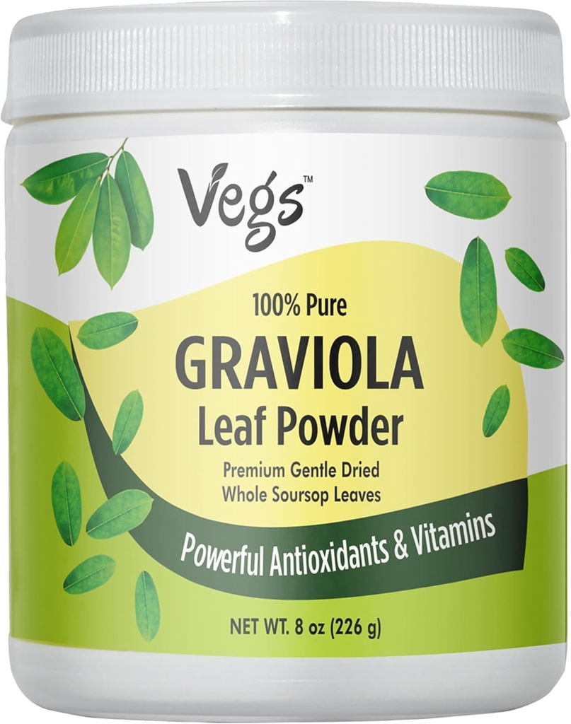 Graviola Poudre de feuille de sourcils - L'origine unique, vert vrai, bio Graviola feuilles en poudre - Sourcils doux séchés et haute puissance avec des antioxydants puissants, vitamines – Pas de sucre, non-OGM, 8 oz