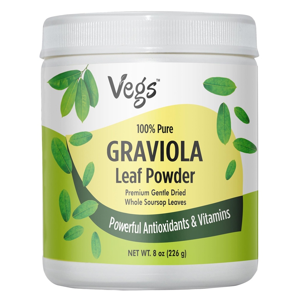 Graviola Poudre de feuille de sourcils - L'origine unique, vert vrai, bio Graviola feuilles en poudre - Sourcils doux séchés et haute puissance avec des antioxydants puissants, vitamines – Pas de sucre, non-OGM, 8 oz
