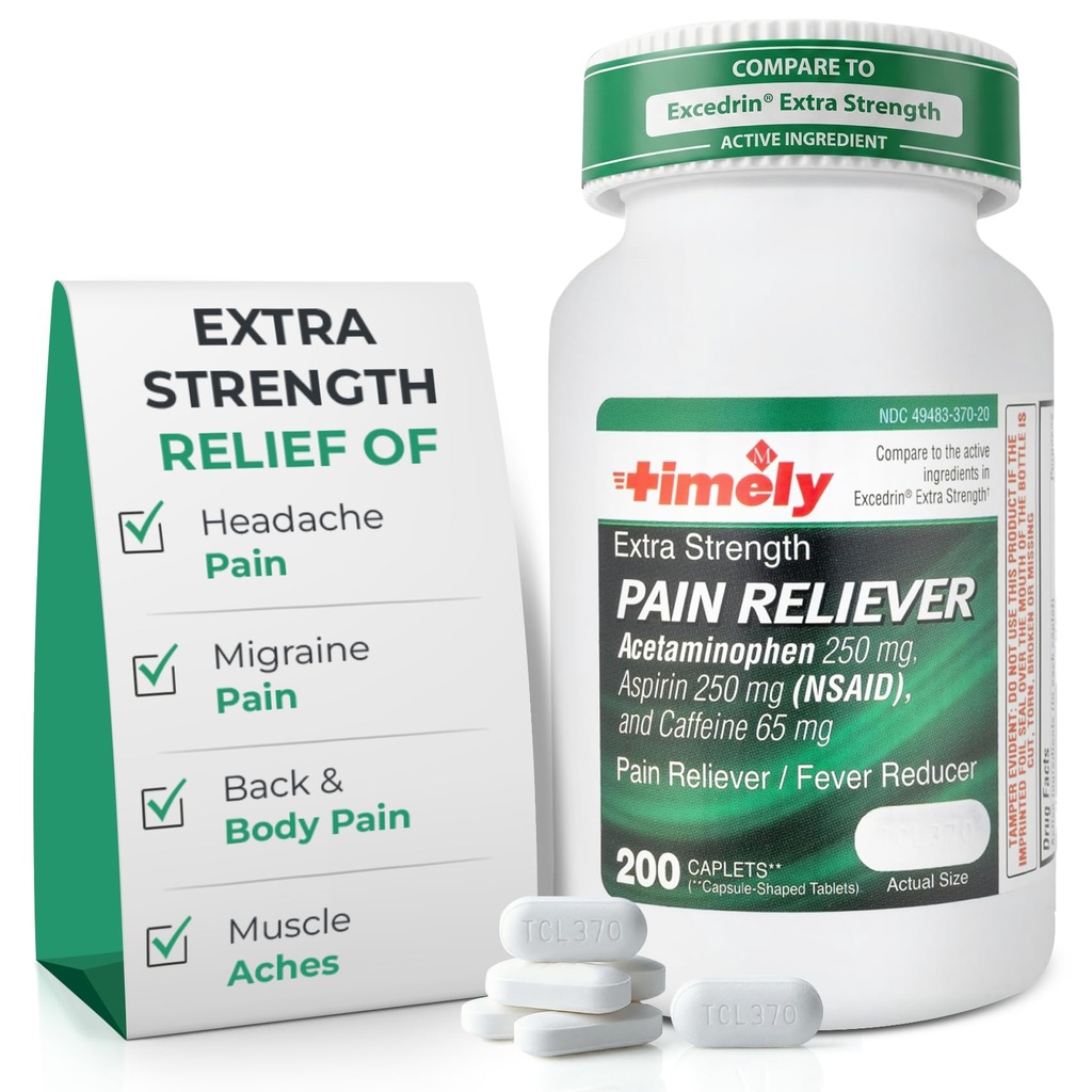 LABS TEMPORAIRE, INC. Soulagement des maux de tête par extra force en temps opportun - Acétaminophène avec aspirine et caféine (200 Caplets) - Mal de tête, de migraine et de dos et douleurs musculaires - Extra force - Fabriqué aux États-Unis