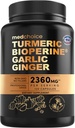 4-en-1 Suppléments à base de curcuma et d'ail avec BioPerine – 2360mg Capsules de racine de gingembre à base d'ail – Mélange à base de plantes à haute puissance (120 ct)