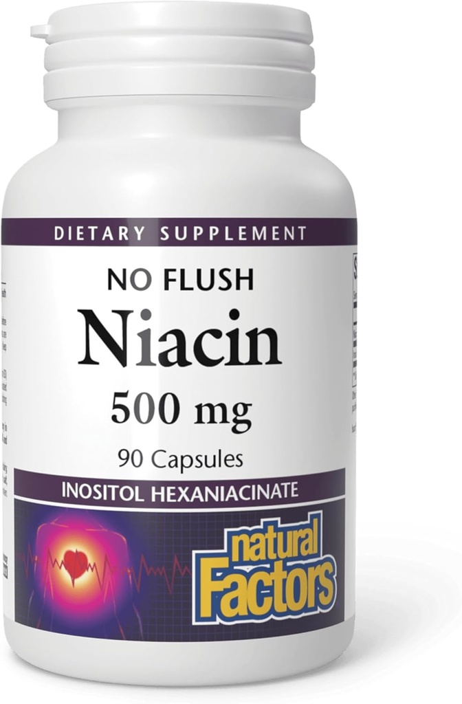 Facteurs naturels Aucun flush Niacine 500 mg, 90 comprimés
