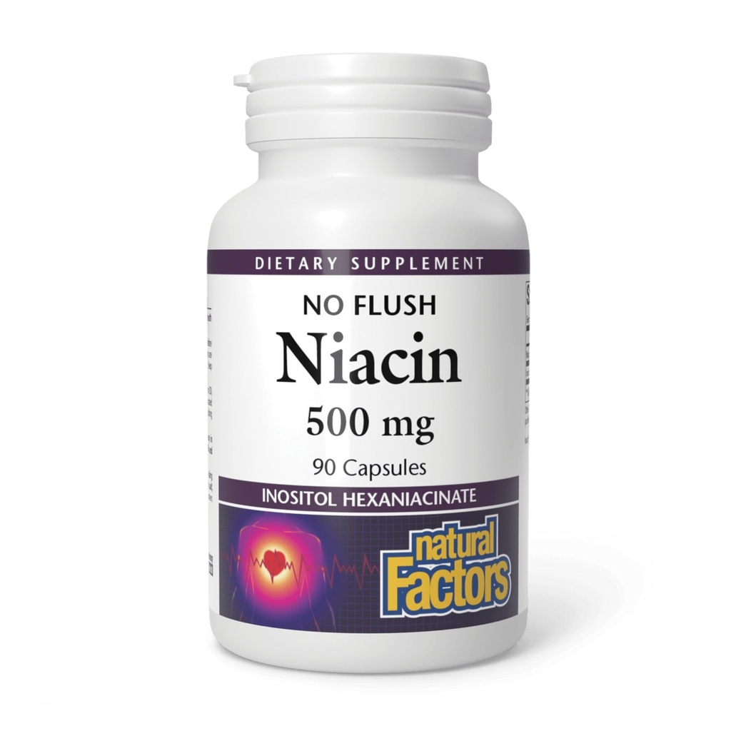 Facteurs naturels Aucun flush Niacine 500 mg, 90 comprimés