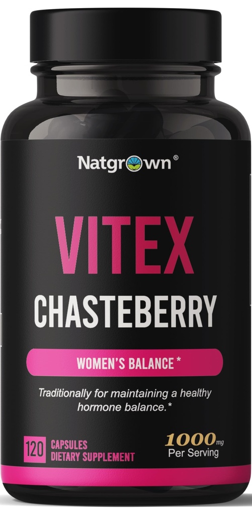 Supplément Natgraved Vitex Chasteberry pour les femmes 1 000 mg - soutient l'équilibre hormonal et la fertilité - Agnus Castus Chaste Tree Vitex Berry Capsules d'extrait de fruits - 120 Ct