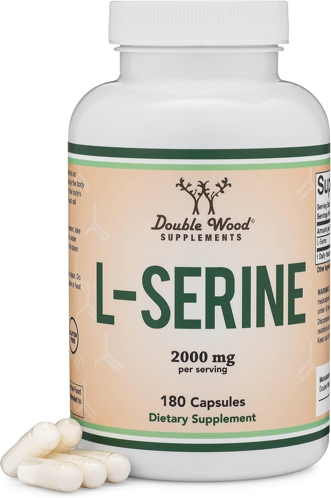 Capsules L-Serine (Troisième partie testée) - 2 000 mg de portions utilisées dans l'étude clinique, 180 Nombre, 500 mg par gélule (acide amino sériné pour la production de sérotonine et le soutien du cerveau) par Double Wood