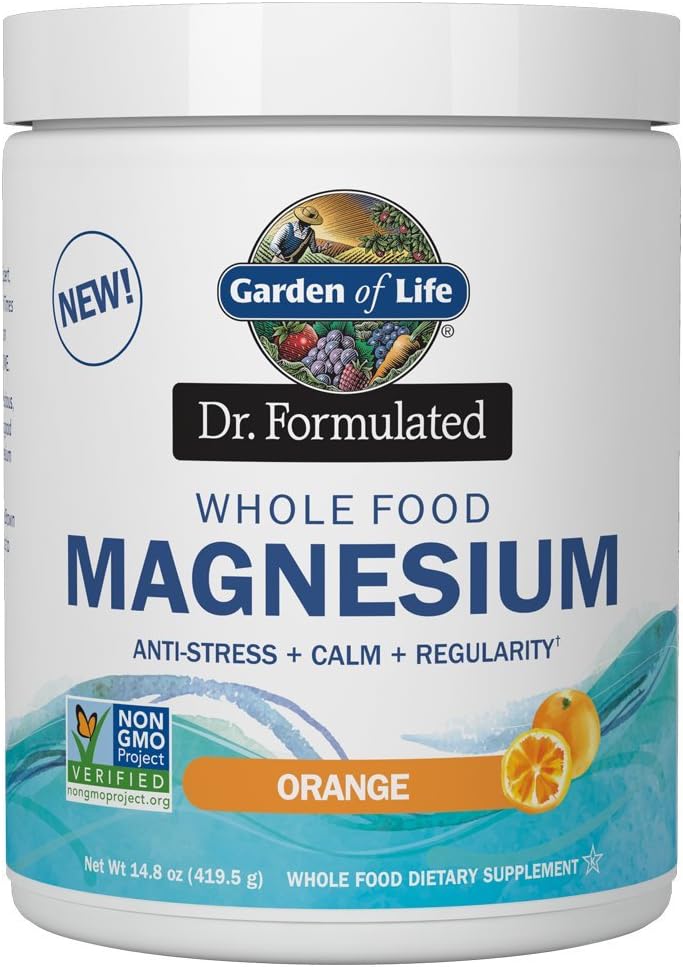 Jardin de la vie Dr. formuled complet alimentaire Magnésium 419.5g Poudre - Orange, Chélaté, Non-OGM, Vegan, Kosher, Gluten et sucre sans supplément avec probiotiques - Meilleur pour anti-stress, calme et régularité