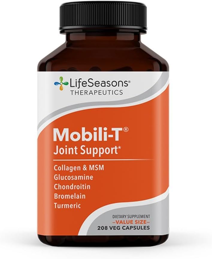 LifeSeasons Mobili-T - Supplément de soutien interarmées - Réduit les douleurs et les malaises - Augmenter la portée de mouvement - Reconstruire les tissus et le cartilage - MSM Chondroitin Collagen Glucosamine & Turmeric - 208 Capsules