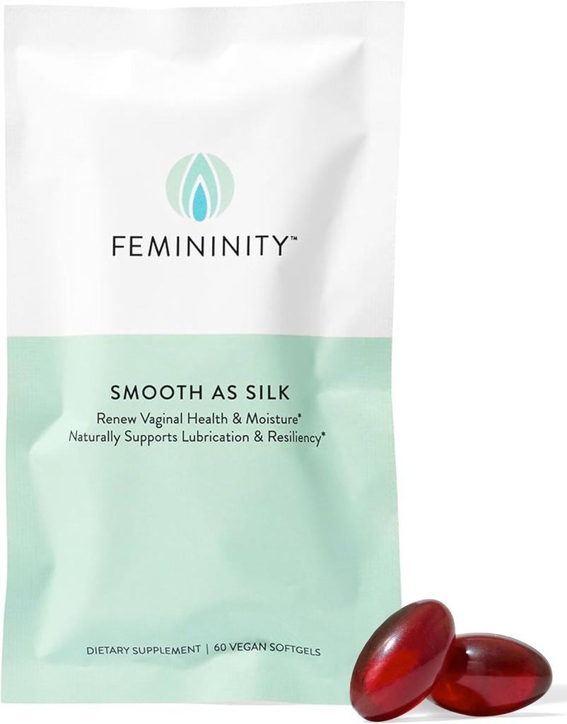 Femininity Lisse comme Soie Recharge de 30 jours pour Sécheresse vaginale (60 Softgels) – Huile de Buckthorn de mer avec 365mg Omega 7 + Omega 3 et Omega 9