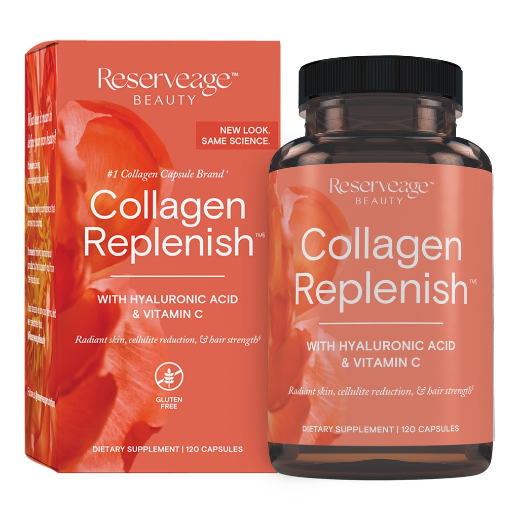 Réserve Beauté Collagen Replen - Collagen Booster & Supplément pour des soins de la peau et de la croissance des cheveux sains - soutient la production naturelle d'élastine - 120 capsules (30 portions)