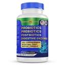 Probiotiques Prébiotiques Postbiotiques Enzymes digestifs 4 en 1 Formule 60 Compte (paquet de 1)