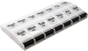 Bouton poussoir EZY DOSE (7 jours) Cas de pilule, planificateur de médicaments, organisateur de vitamines, 2 fois par jour, conteneur AM/PM, X-Grands Compartiments, Arthrite amical, facile à utiliser, clair lids, clair / noir, sans BPA