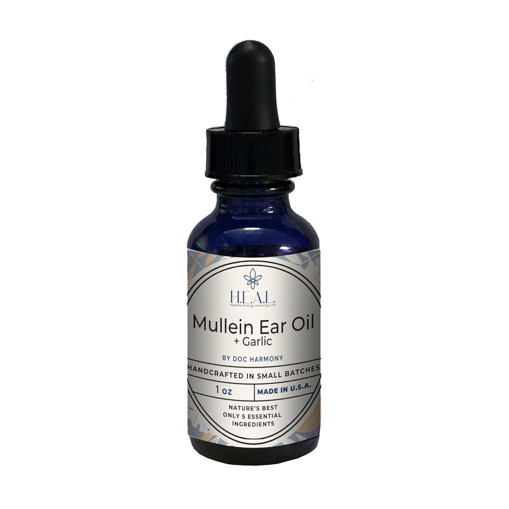 Huile d'oreille Mullein d'Harmonie + Ail Huile - 1 oz pour les oreilles sèches et démangeantes