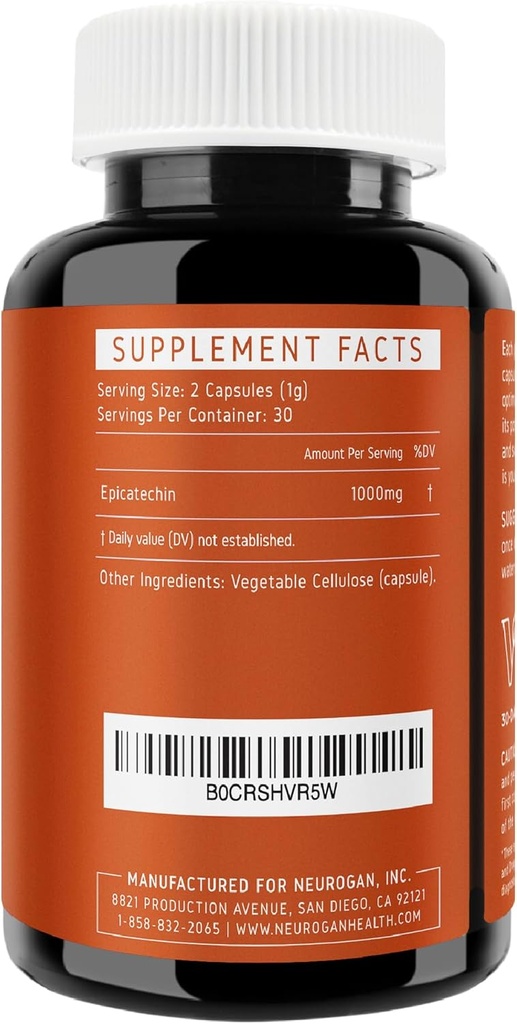 Potent Epicatechin Capsules 500mg Chaque,1000mg / service - Support avancé pour l'oxyde nitrique, la santé musculaire et l'endurance - pour les athlètes cherchant l'arête de performance - 30 000 Total, 60ct. Fabriqué aux États-Unis