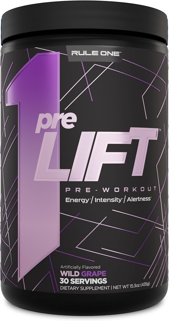Règle 1 pré-entraînement LIFT, 6g Citrulline, 3,2g Beta Alanine, 3 sources de caféine + 20 autres pour l'énergie, l'alerte et l'endurance (30 portions, raisins sauvages)