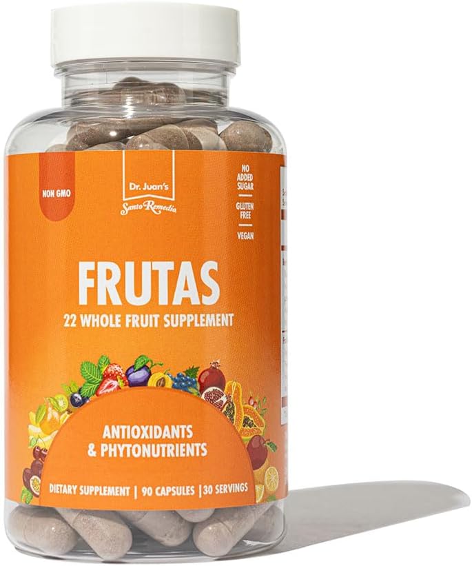 Santo Remedio Frutas, 22 suppléments alimentaires de fruits entiers, antioxydants et phytonutriments, 90 capsules, service de 30 jours