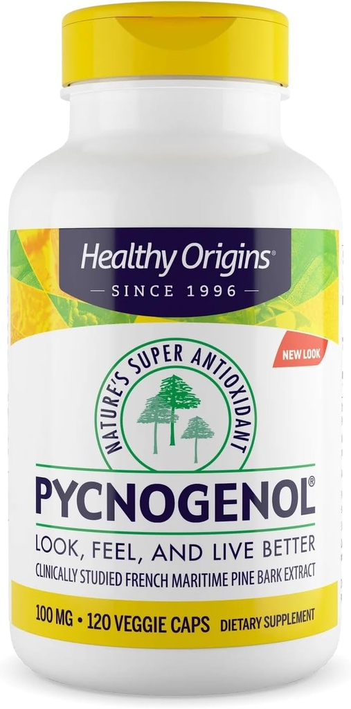 Origines saines Pycnogénol 100 mg (Super Antioxydant de la nature, non-OGM, sans gluten, soutien cardiovasculaire), 120 capsules végétatives