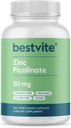 BESTVITE Picolinate de zinc 50mg (240 Capsules végétariennes) - Pas de stéarate - Vegan - Non OGM - Sans gluten