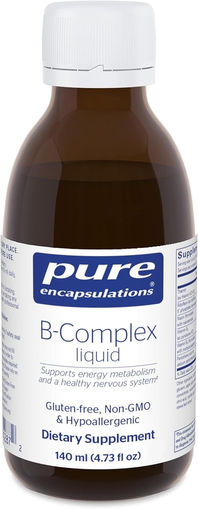 Encapsulations pures Liquide complexe B - Complexe Vitamine B liquide - pour le métabolisme des nerfs et de l'énergie* - Sans gluten et végétarien - 4,73 oz (140 ml)