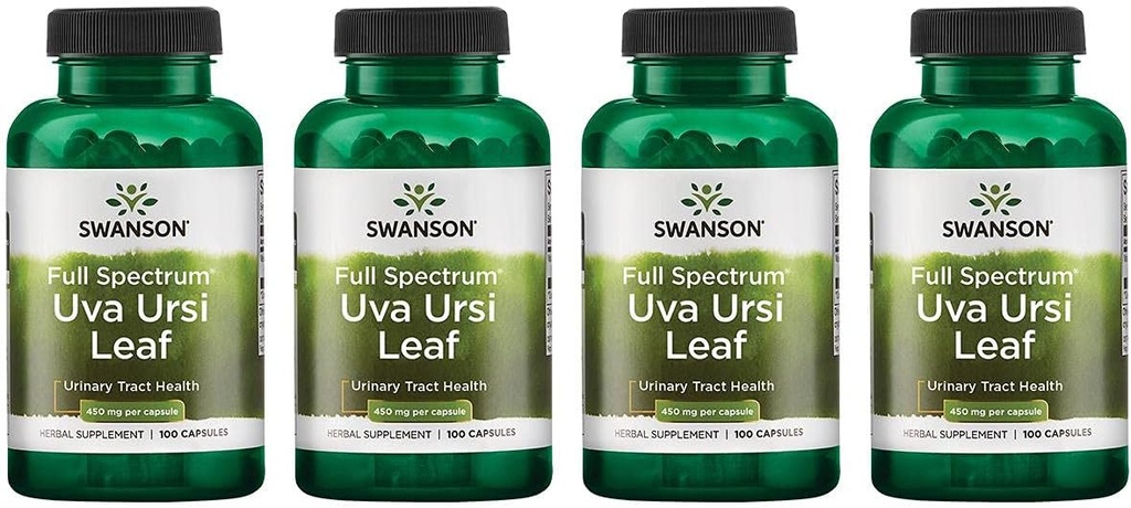 Swanson Full-Spectrum Uva Ursi Leaf - Herbal Supplement Supporting Kidney & Urinary Tract Health - May Support Cardiovascular System Function & Bladder Health - (100 Capsules, 450mg Each) 4 Pack