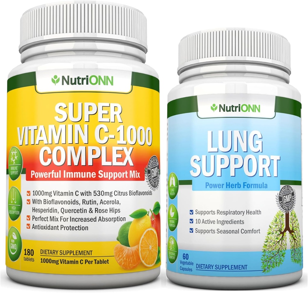 Super Vitamine C Comprimés complexes et capsules de soutien pulmonaire Combo - Soutien de santé pulmonaire ciblé