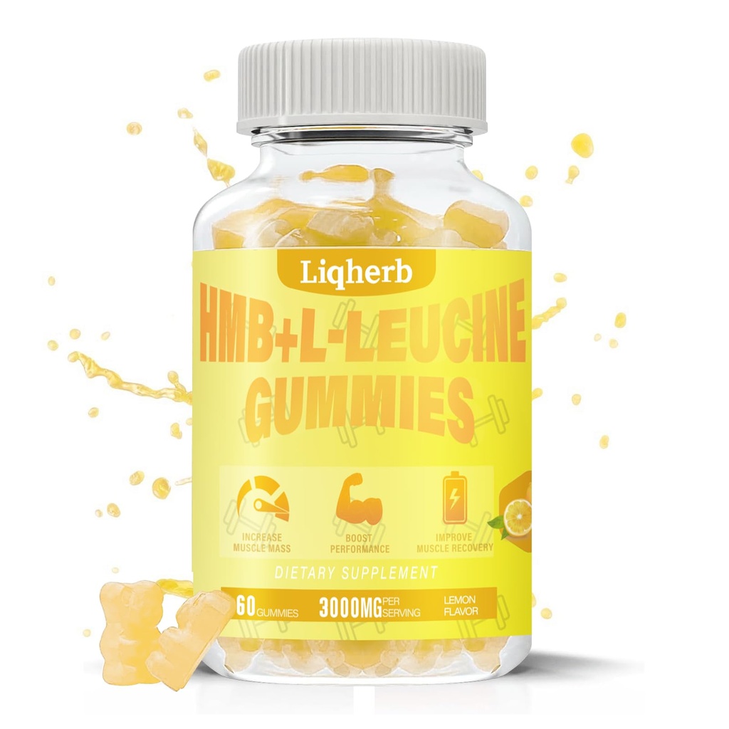 HMB et Leucine Gummies, avec 3000mg HMB et L-Leucine Supplément pour la récupération musculaire, la masse musculaire et d'améliorer l'endurance, pour les hommes et les femmes, non OGM, végétalien, sans gluten, Lemon Flavor, 120 Gummies