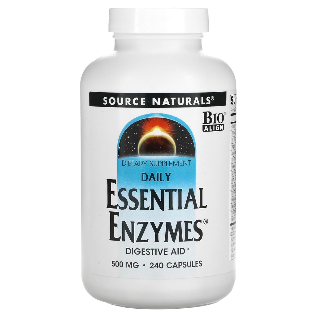 Source Naturals Enzymes essentiels 500mg Bio-Alignement Multiple Supplément Herbal Defense for Digestion, Gas & Constipation Relief & Daily Digestive Health - Support du système immunitaire fort - 120 VegiCaps