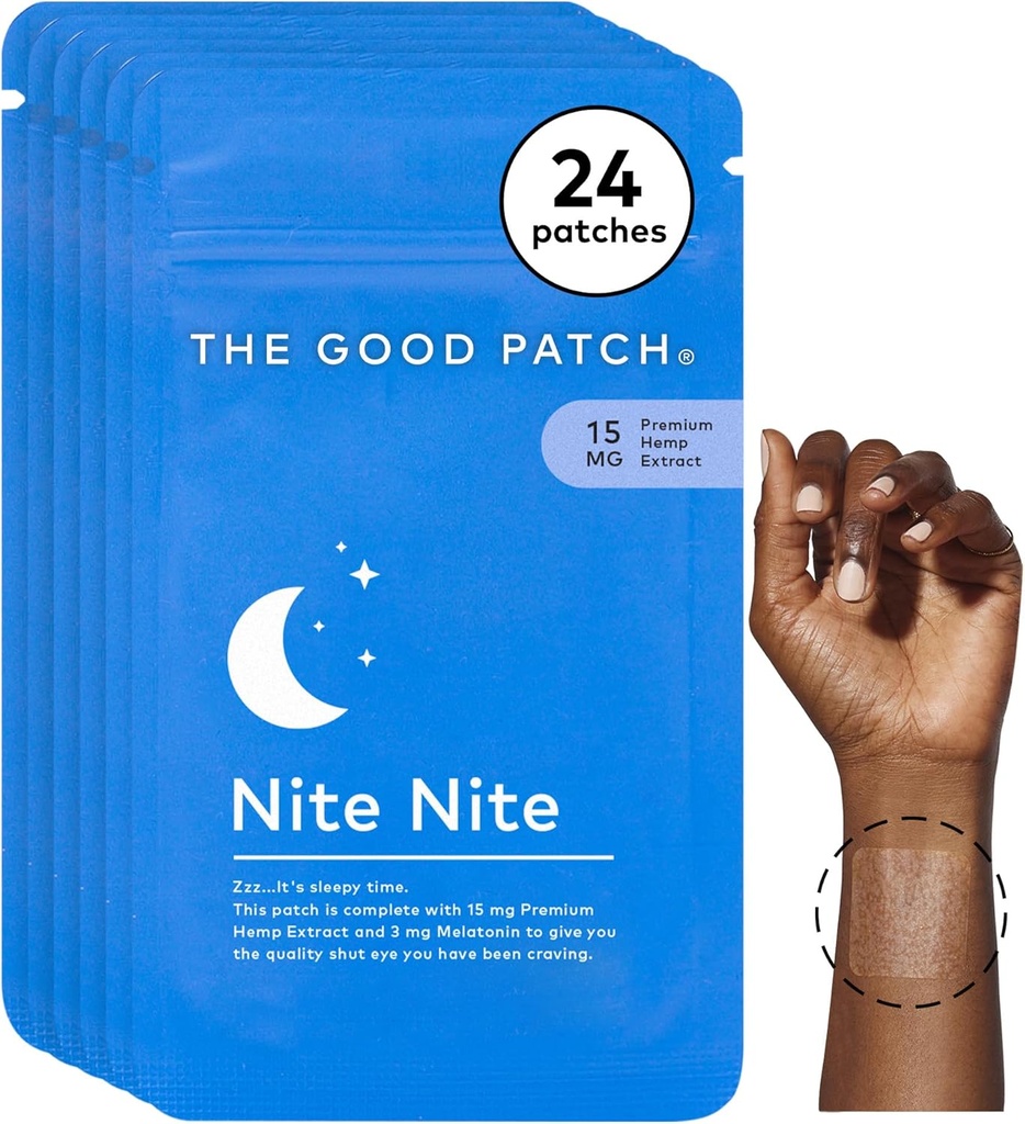 Le bon patch Nite Nite Sleep Patch Support avec le chanvre et la mélatonine, libération soutenue, patch naturel, plant de bien-être Wearable (24 Patches totales)