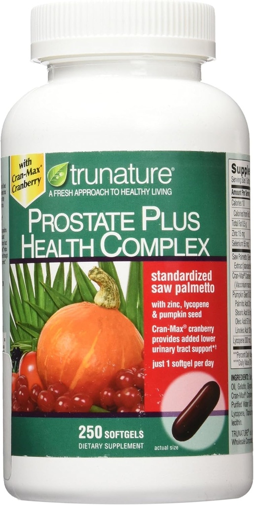 Trunature Saw Palmetto Prostate Health Complex avec Zinc, Lycopène et Graines de citrouille, 250 Softgels