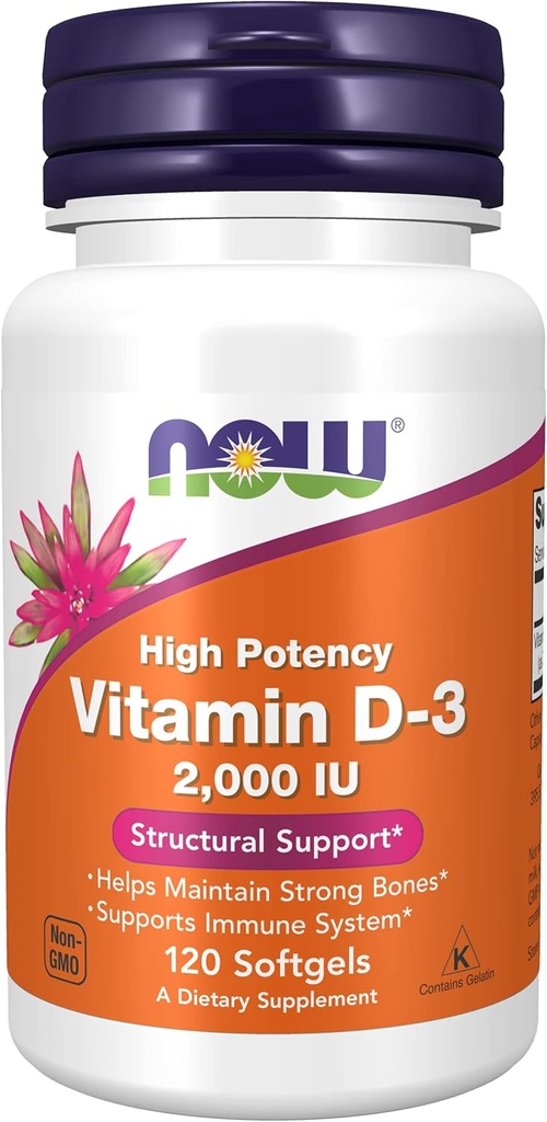 Les aliments maintenant Les aliments Vitamine D-3, 50 mcg (2 000 UI), 120 Softgels, 3 Pack