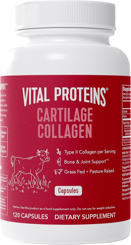 Vital Proteins Cartilage Collagen Pills, Type II Collagen & Chondroitin Sulfate Supplement for Recovery & Healthy Hair, Skin, Nails and Joints - 750 mg Serving with 120 Capsules
