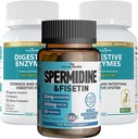 Spermidine & Fisetin Longevity Bundle: 20mg Spermidine + 300mg Fisetin + enzymes digestives pour la santé des Gut – Défense du vieillissement, renouvellement cellulaire, et soulagement digestif pour les hommes et les femmes