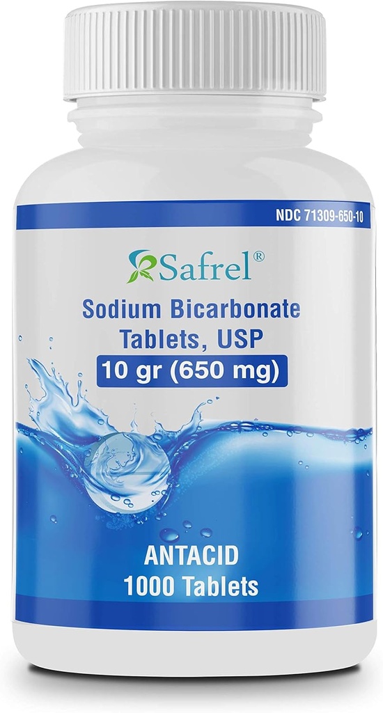 Safrel Sodium Bicarbonate Antiacide 650 mg (10 Grain) 1000 Comprimés pour soulager l'indigestion acide, brûlures d'estomac, stomach acides et stomach ascendant Pack d'économies de valeur