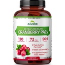Zazzee Cranberry PACs, 72 mg PACs par Capsule, 2X Strength, 100% Soluble, 120 Capsules Vegan, 50:1 Extrait, 18 200 mg Strength, Fast-Activing, Effective Urinary Tract Support, Fabriqué aux États-Unis