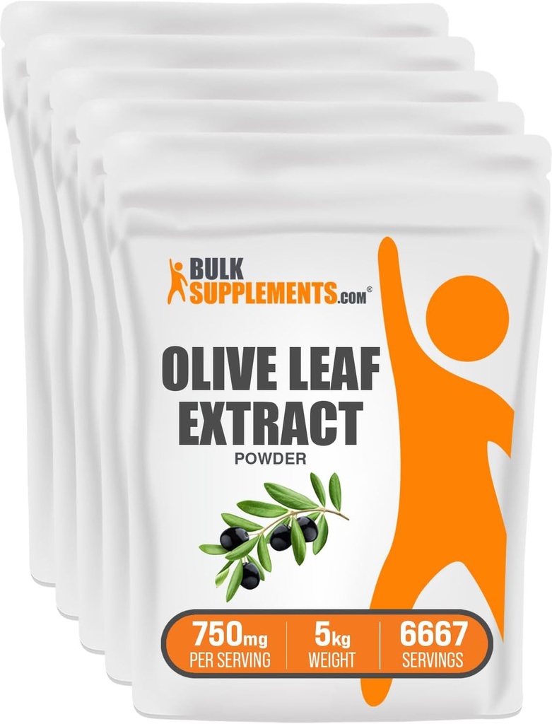 BulkSupplements.com Poudre d'extrait de feuille d'olive - supplément à base de plantes, source antioxydante, poudre de feuille d'olive - sans gluten, 750mg par portion, 1kg (2,2 lbs) (paquet de 5)