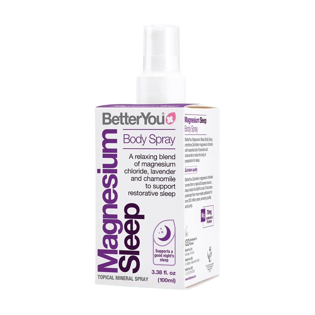 BetterYou Magnesium Sleep Body Spray - Relaxing Topic Magnesium and Essential Oil Spray - Lavande et Camomille - favorise un meilleur sommeil - 3,38 oz