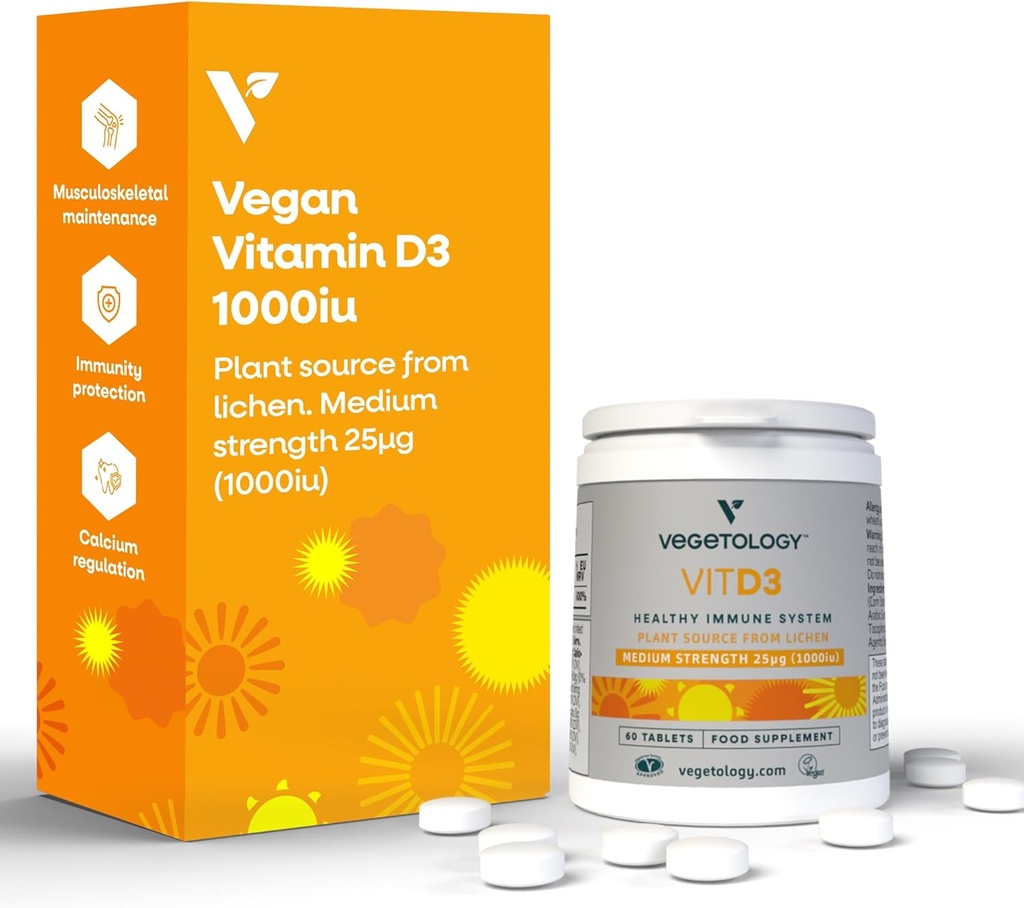 Comprimés de vitamine D3 à croquer – haute résistance 62,5μg 2 500UI Vitamine D3 Cholecalciferol – VIT sans gluten végétalien D3 suppléments de vitamine (60Ct)