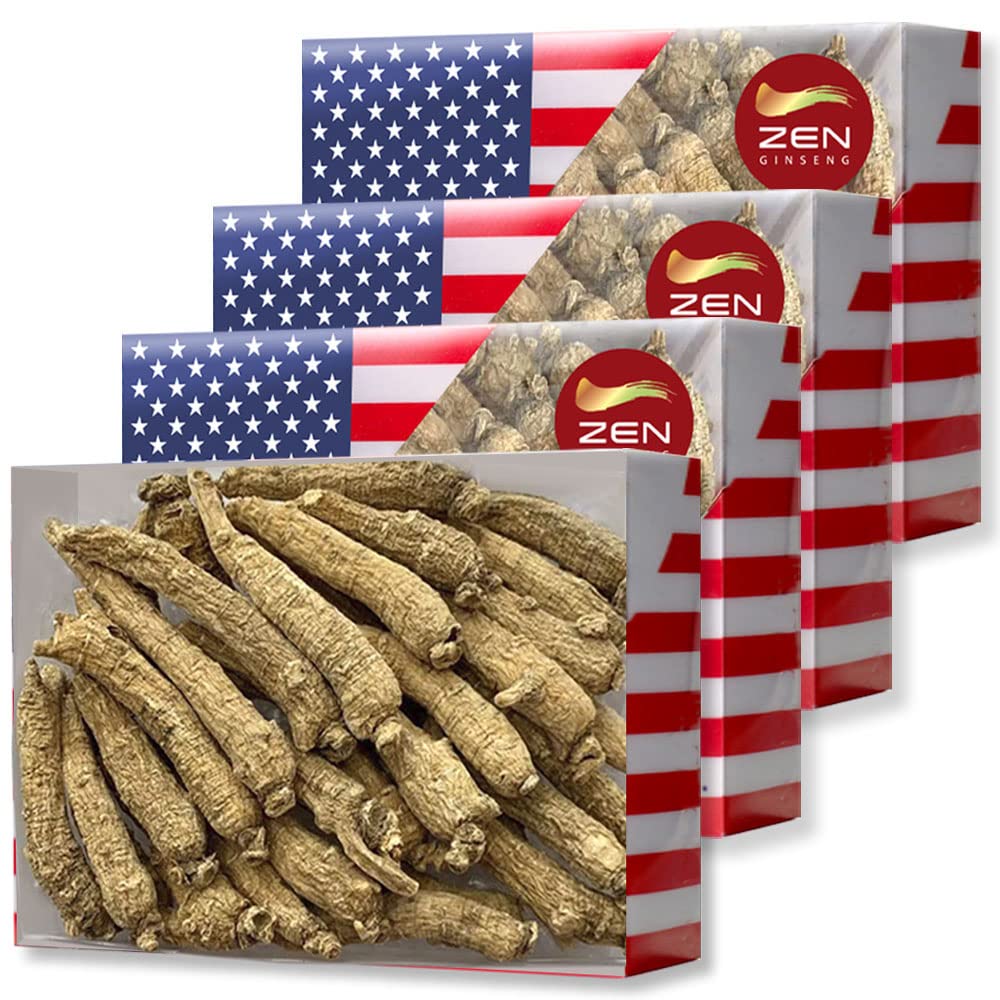 4 Boîtes de Ginseng américain sélectionné à la main Racine-Petite Tail (4oz/Box) Améliore l'immunité corporelle, l'énergie et l'endurance pour l'homme et les femmes (16 Oz. (paquet de 4)
