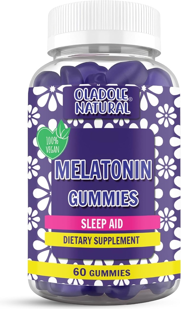 Oladole Natural Sleep Complex 86mg Extra Strength Melatonin, L-Theanine, Passiflora, 5-HTP, Ghana Seed Extracts Un soutien pour le sommeil favorise la relaxation et l'asleep d'automne Faster - 60 Gummies, arômes de raisin