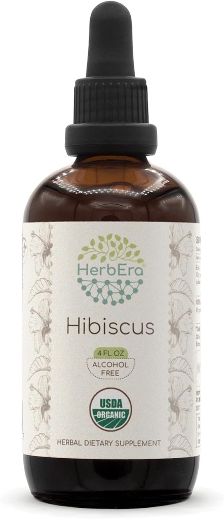 HerbEra Hibiscus B120 USDA Teinture biologique (extrait sans alcool, gouttes à base de plantes de haute puissance)