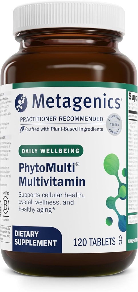 Métagène PhytoMulti multivitamine - Soutienne le vieillissement en santé, la santé cellulaire et le mieux-être global - Pour les hommes et les femmes - Plus de 20 vitamines et minéraux essentiels - avec la vitamine B6, la lutéine et le zinc - 120 comprimés