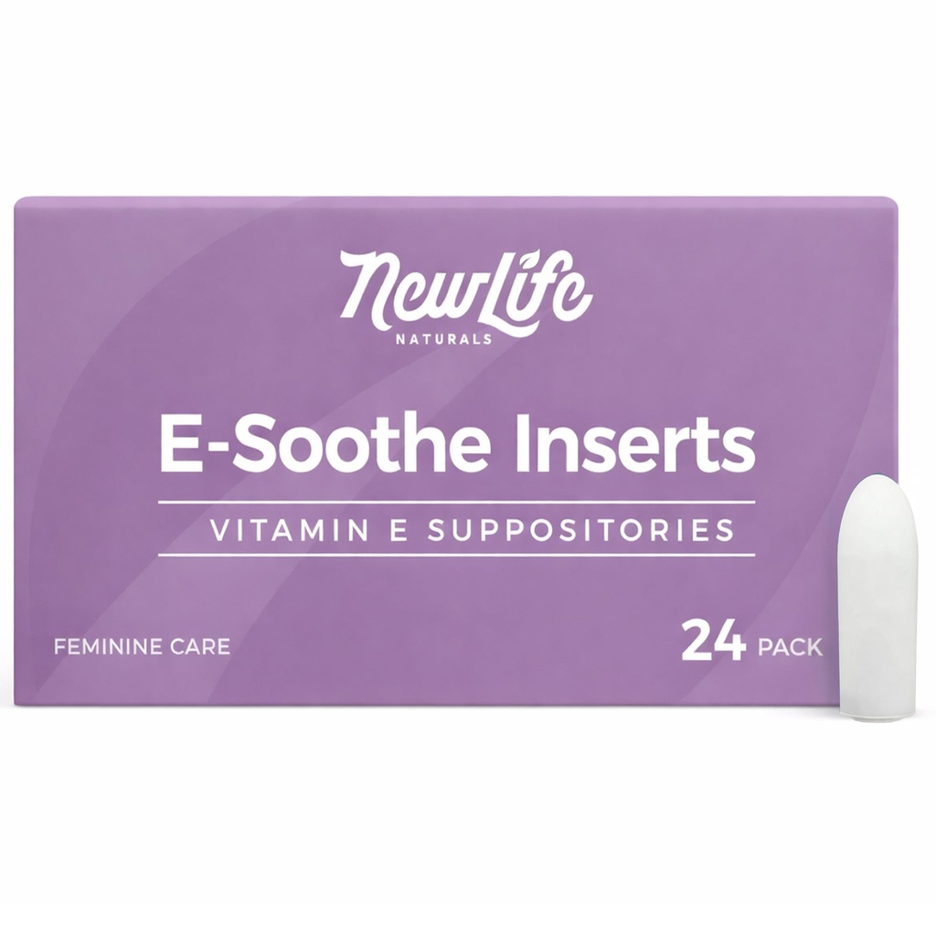 NewLife Naturals Vitamine E Suppositories 38IU - Sécheresse vaginale Irritation Ménopause Atrophie Relief - Tous les soins naturels sans œstrogène Féminine - 24 Inserts