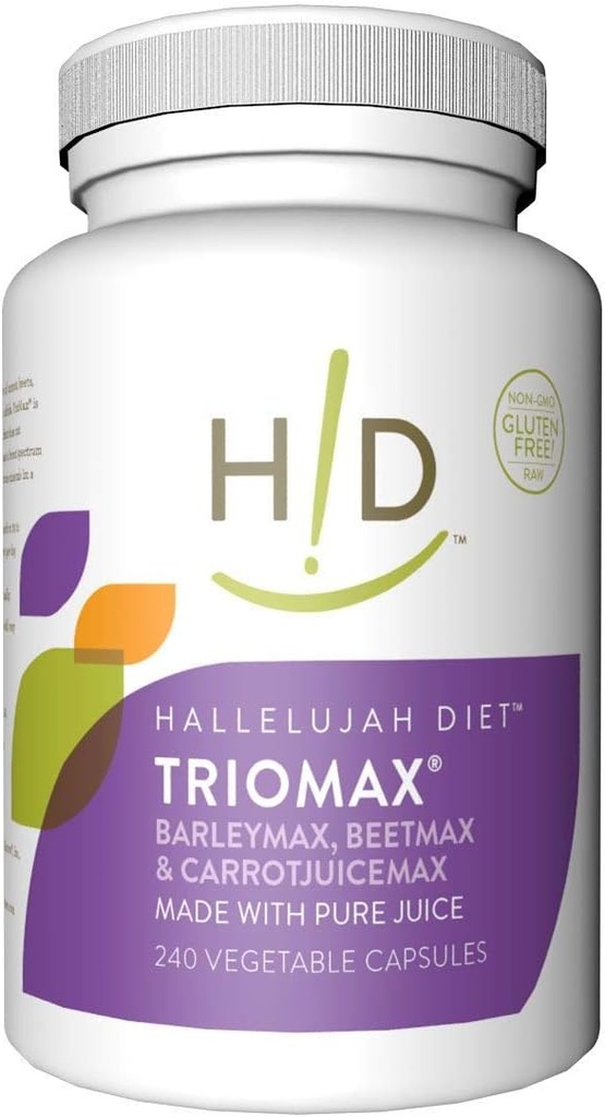 Hallelujah Diet TrioMax – Supplément de vitamine à large spectre et de mélange antioxydant, alimentaire, sans gluten, végétalien, 30 jours d'approvisionnement, 240 capsules