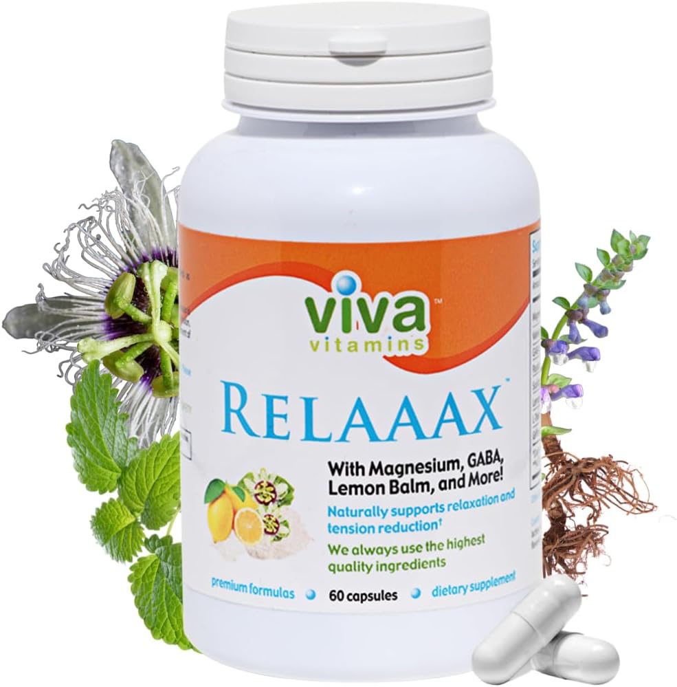 Relaaax - avec Magnésium, GABA, L-Theanine, Lemon Baume, soutient l'humeur, la relaxation, la tension, aide à atteindre un esprit calme et détendu, non-OGM, végétalien, 60 capsules