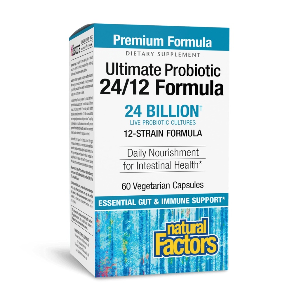 Facteurs naturels Ultimate Probiotic 24/12 Formule - Supplément digestif de soutien de la santé avec probiotiques - Supplément immunitaire et de soutien de la santé Gut - 60 Capsules végétariennes (60 portions)