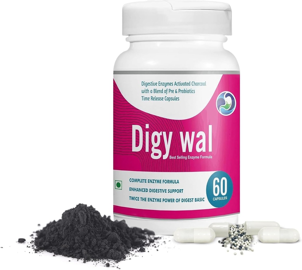 Capsules d'enzymes digestives (60 Nombre) - Enzymes digestives de charbon activés avec probiotiques et prébiotiques - Supplément immunitaire pour la santé digestive - Capsules probiotiques pour l'amélioration de l'énergie et de l'humeur