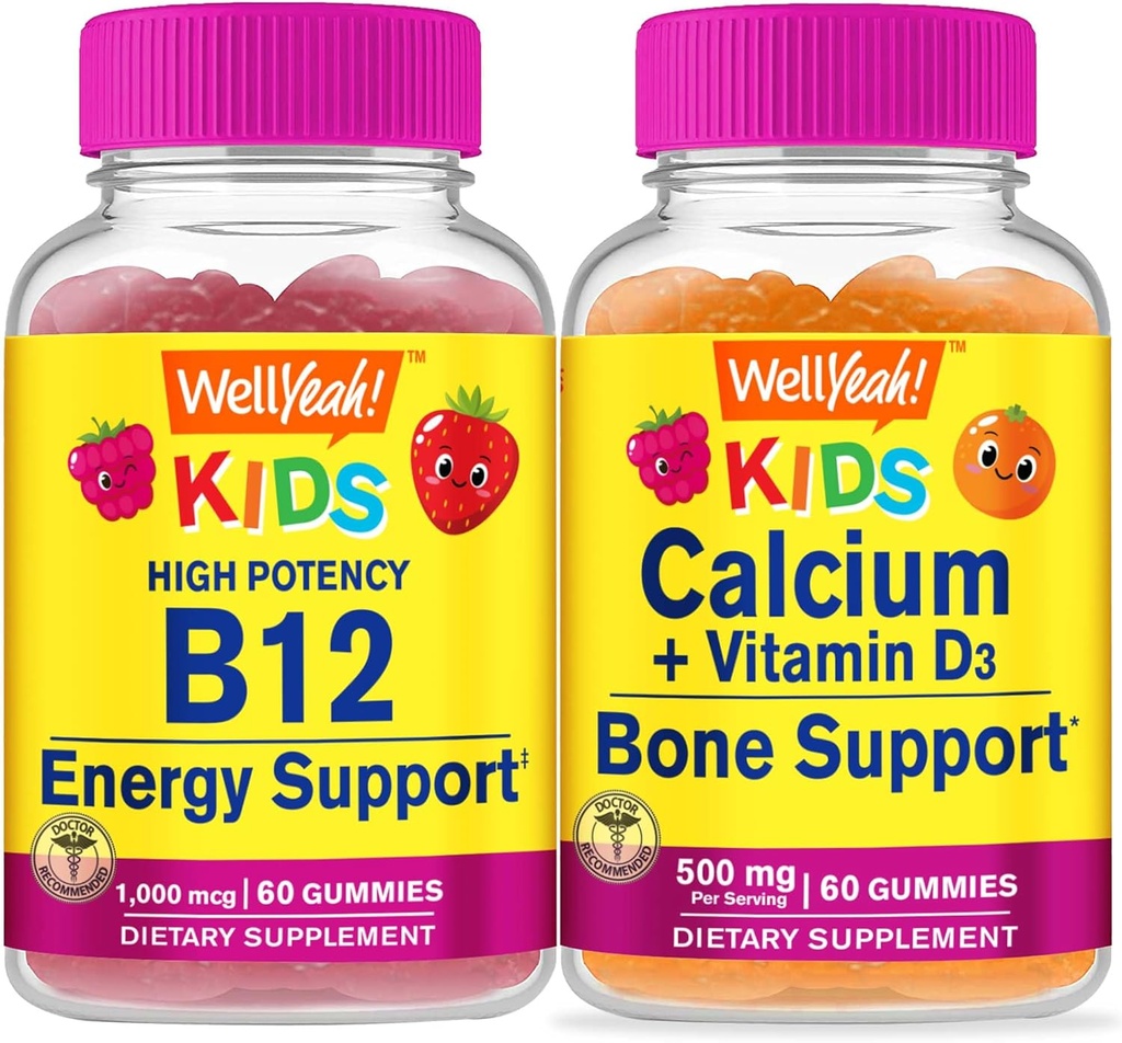 Eh bien oui Vitamine B12 Enfants + Calcium + Vitamine D3 Enfants, Gommies - Grande dégustation, supplément de vitamine, sans gluten, sans OGM, gommy à croquer
