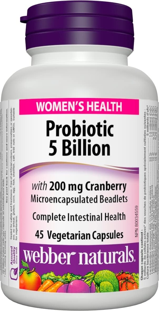Webber Naturals Multi Probiotique femme avec canneberge, 45 capsules